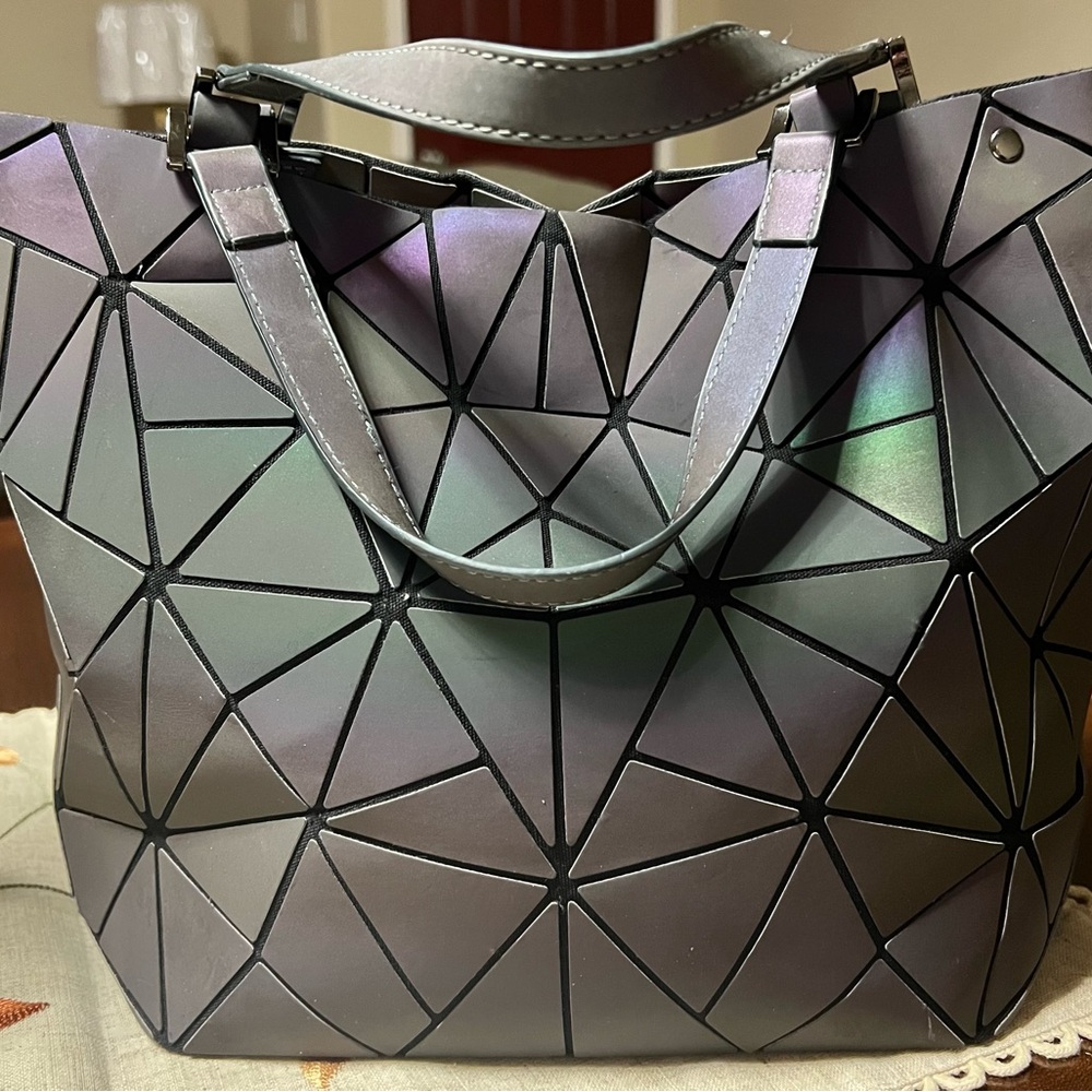 Iridescent Gray Geometric Tote Bag